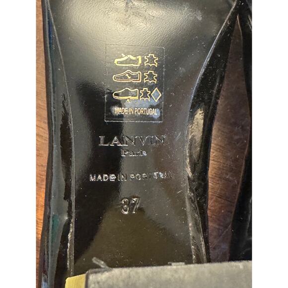 Lanvin cube-heel cap toe ballet pumps black patent leather women's size 37/ 7 - Picture 6 of 6